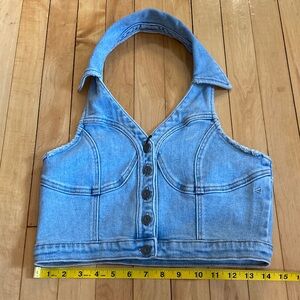 Stylish Light Blue Denim Halter Crop Top